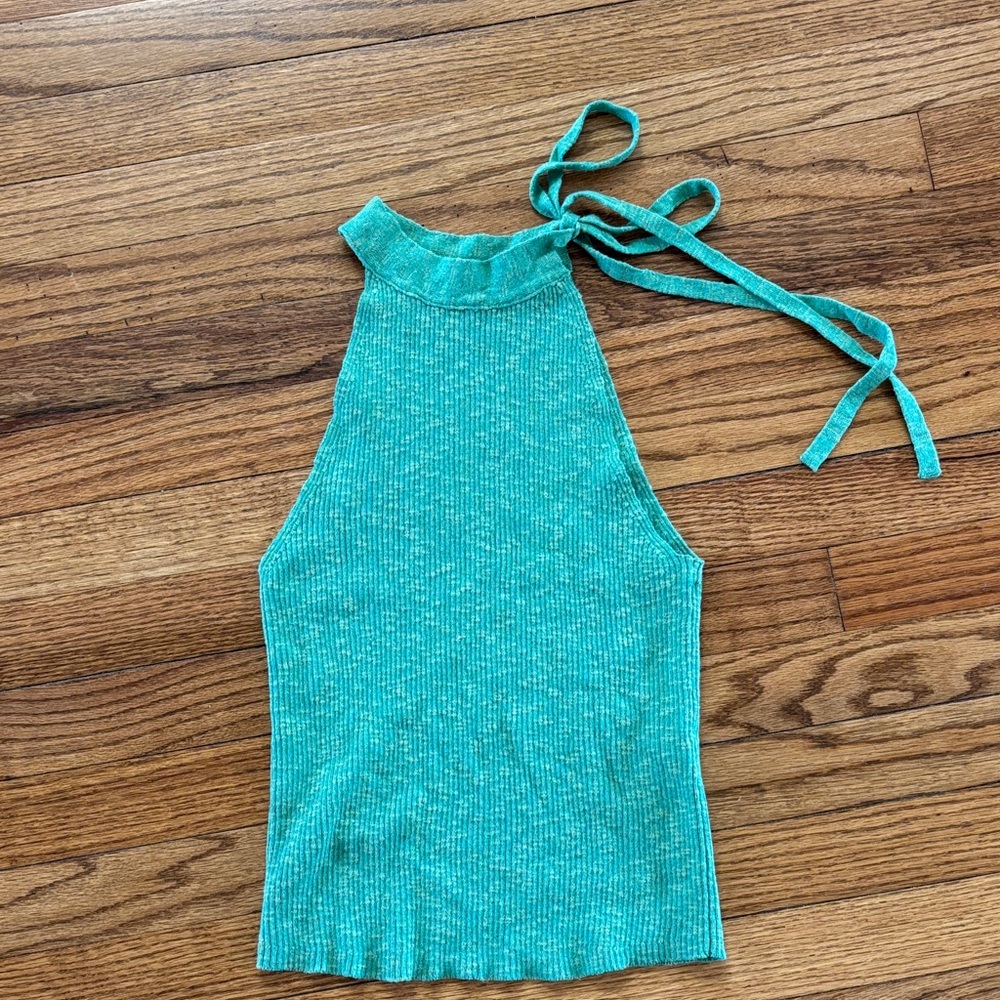 Free People Beach Green Ribbed Halter Tank Top XS